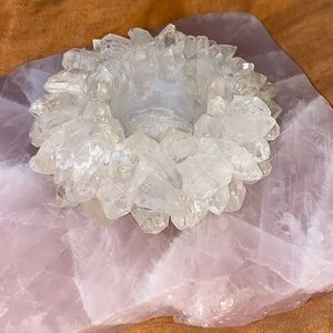 Genuine quartz point tea light candle holder